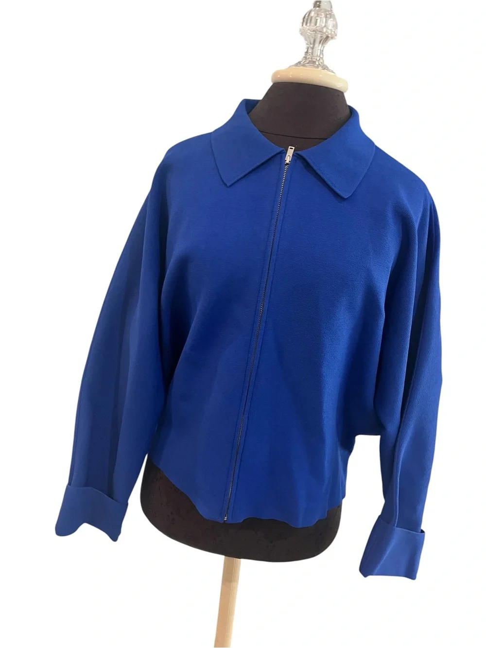 COS Classic Knit Bomber Jacket Blue Large Minimalist Quiet Luxury